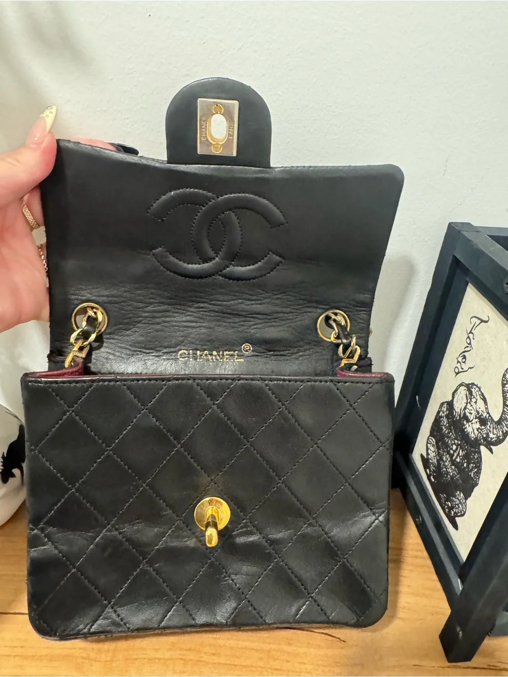 Vintage Chanel Black Lambskin Square Mini Double Flap 24k GHW